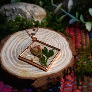 *SOLD* Pink Rose Resin Pendant - Rose Gold Chain